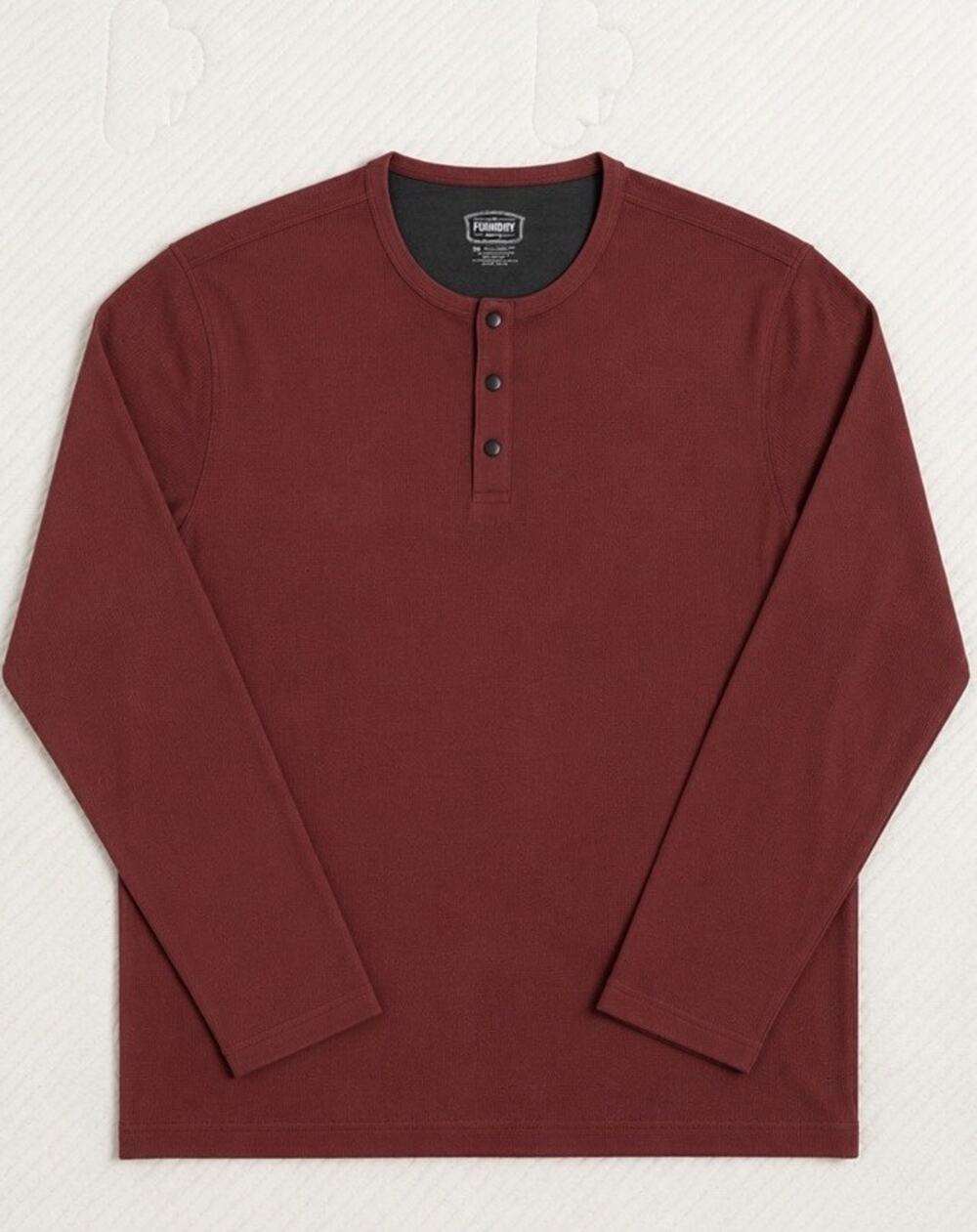 The Foundry Supply Co Henley Shirt Men’s 3XL Maroon Waffle Knit Long Sleeve